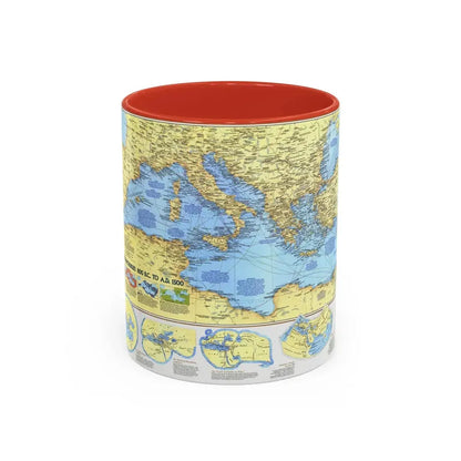 Mediterranean - Historic , 800 BC to AD 1500 (1982) (Map) Accent Coffee Mug 11oz Red - Go Mug Yourself