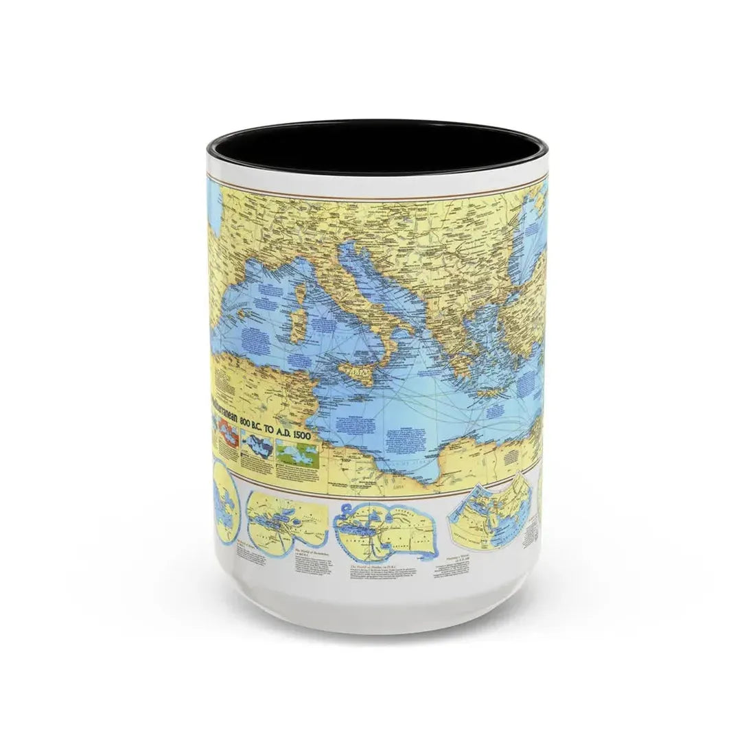 Mediterranean - Historic , 800 BC to AD 1500 (1982) (Map) Accent Coffee Mug 15oz Black - Go Mug Yourself