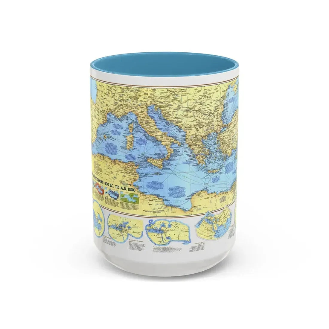 Mediterranean - Historic , 800 BC to AD 1500 (1982) (Map) Accent Coffee Mug 15oz Light Blue - Go Mug Yourself