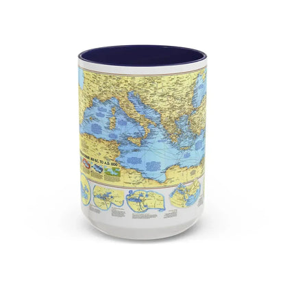 Mediterranean - Historic , 800 BC to AD 1500 (1982) (Map) Accent Coffee Mug 15oz Navy - Go Mug Yourself