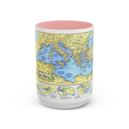Mediterranean - Historic , 800 BC to AD 1500 (1982) (Map) Accent Coffee Mug 15oz Pink - Go Mug Yourself