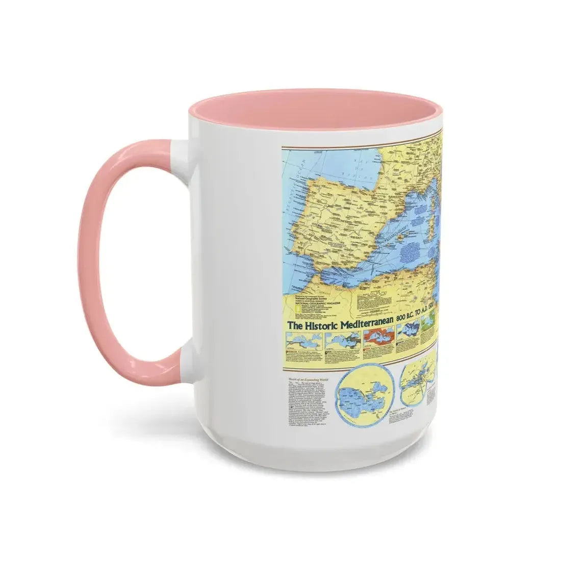 Mediterranean - Historic , 800 BC to AD 1500 (1982) (Map) Accent Coffee Mug - Go Mug Yourself