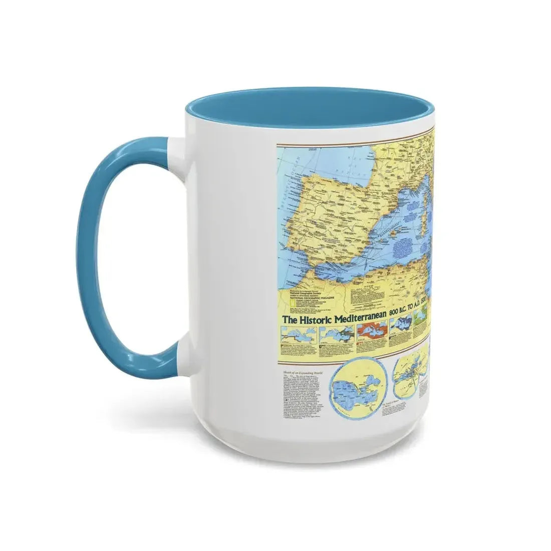 Mediterranean - Historic , 800 BC to AD 1500 (1982) (Map) Accent Coffee Mug - Go Mug Yourself