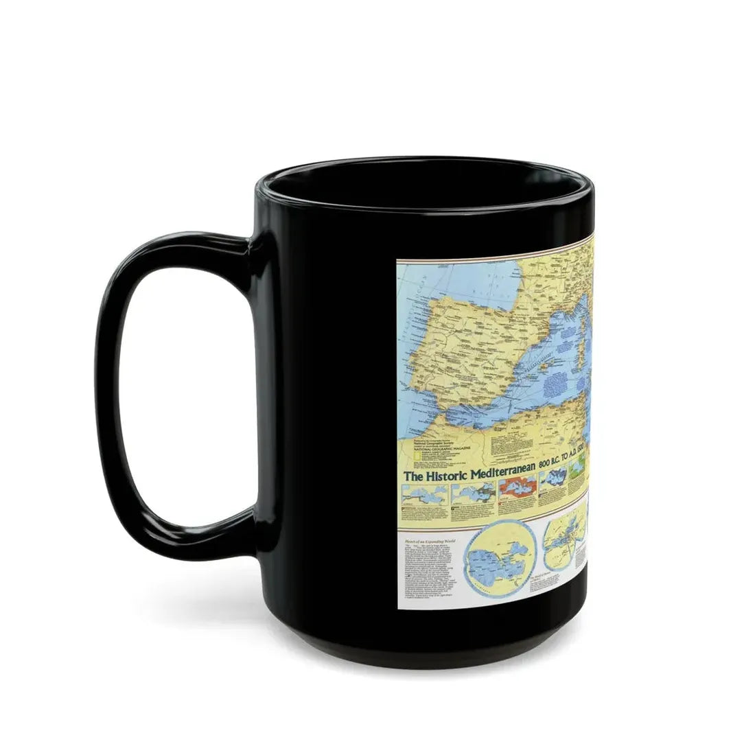 Mediterranean - Historic , 800 BC to AD 1500 (1982) (Map) Black Coffee Mug - Go Mug Yourself