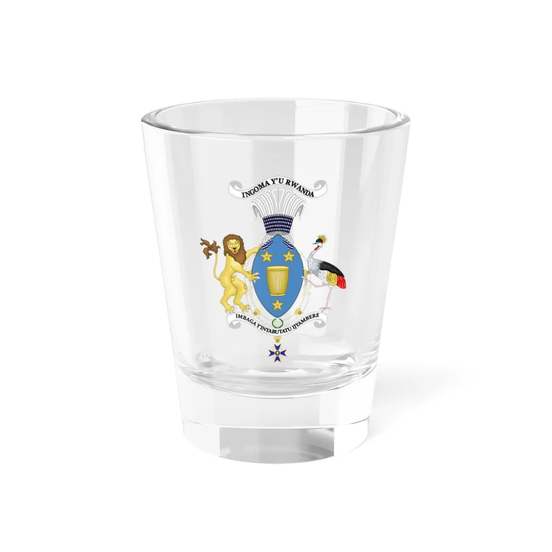 Medium Coat of Arms of the King of Rwanda Shield (Rwanda) (Coat of Arms) Shot Glass 1.5oz 1.5oz - Go Mug Yourself