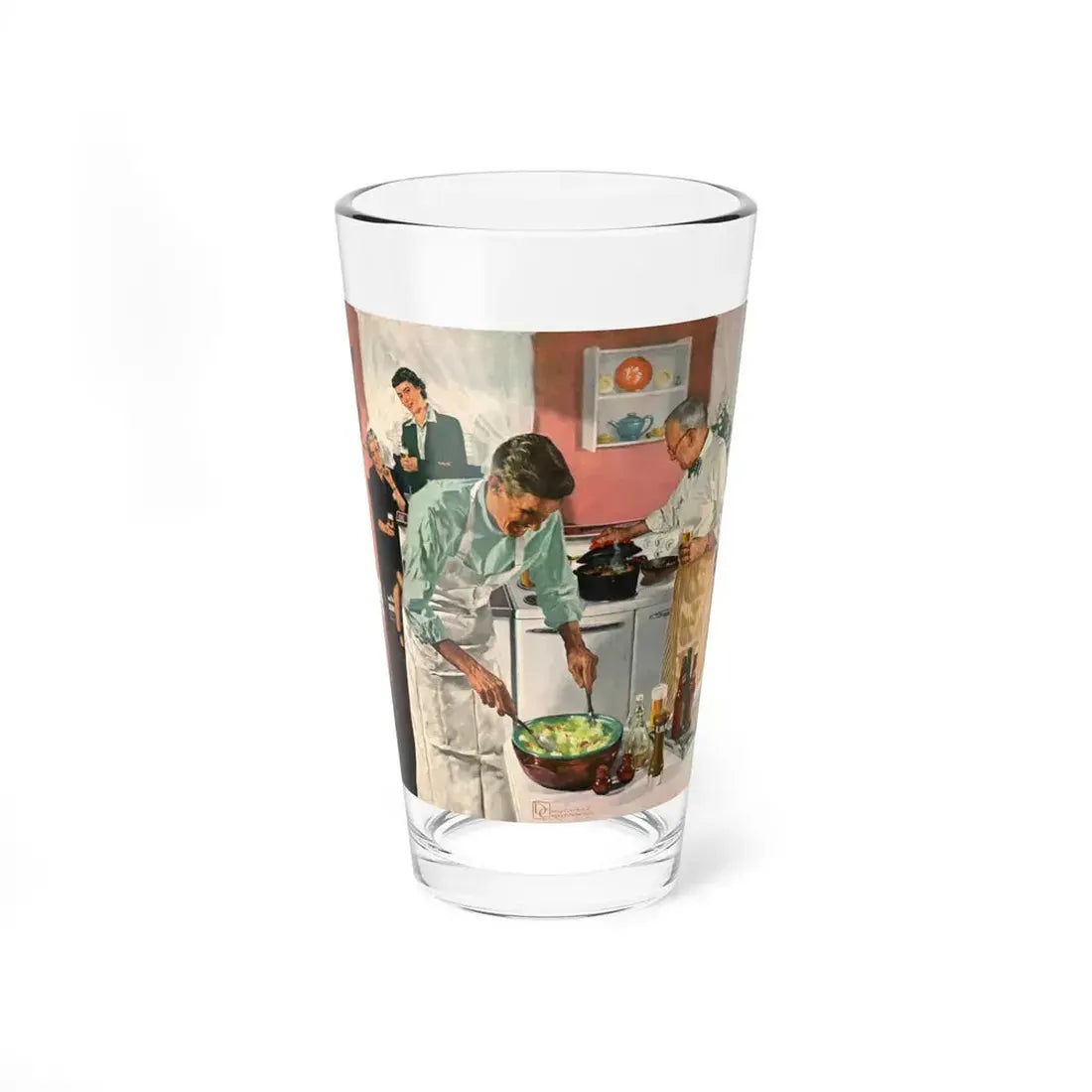 Men's Night In The Kitchen. Number 52 in the series 'Home Life in America' (Magazine Illustration) Pint Glass 16oz 16oz - Go Mug Yourself