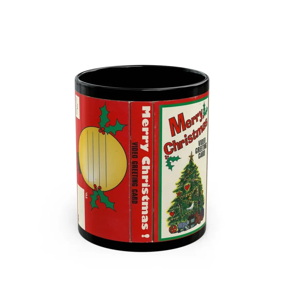 MERRY CHRISTMAS VIDEO GREETING CARD (VHS COVER) - Black Coffee Mug 11oz - Go Mug Yourself