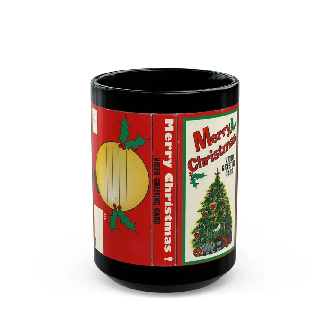 MERRY CHRISTMAS VIDEO GREETING CARD (VHS COVER) - Black Coffee Mug 15oz - Go Mug Yourself