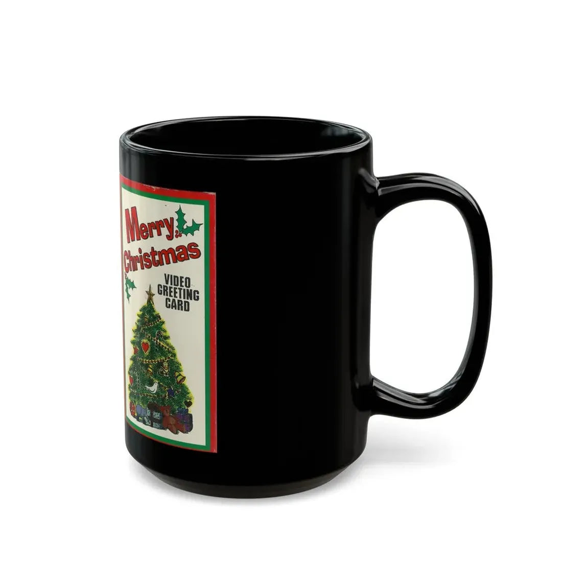 MERRY CHRISTMAS VIDEO GREETING CARD (VHS COVER) - Black Coffee Mug - Go Mug Yourself
