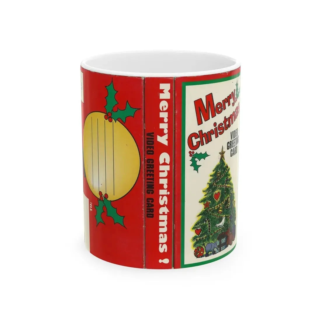 MERRY CHRISTMAS VIDEO GREETING CARD (VHS COVER) - White Coffee Mug 11oz - Go Mug Yourself