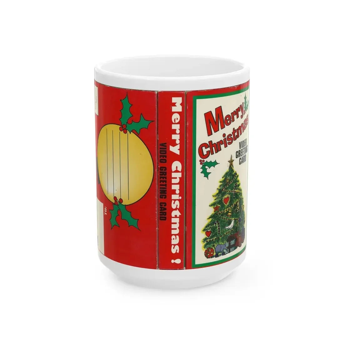 MERRY CHRISTMAS VIDEO GREETING CARD (VHS COVER) - White Coffee Mug 15oz - Go Mug Yourself