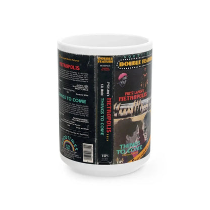 METROPOLIS AND THINGS TO COME GOODTIMES DOUBLE FEATURE (VHS COVER) - White Coffee Mug 15oz - Go Mug Yourself