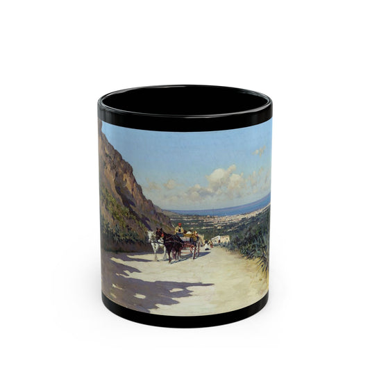 Michele Cortegiani (1857-1928) Veduta di Palermo - Black Coffee Mug-11oz-Go Mug Yourself