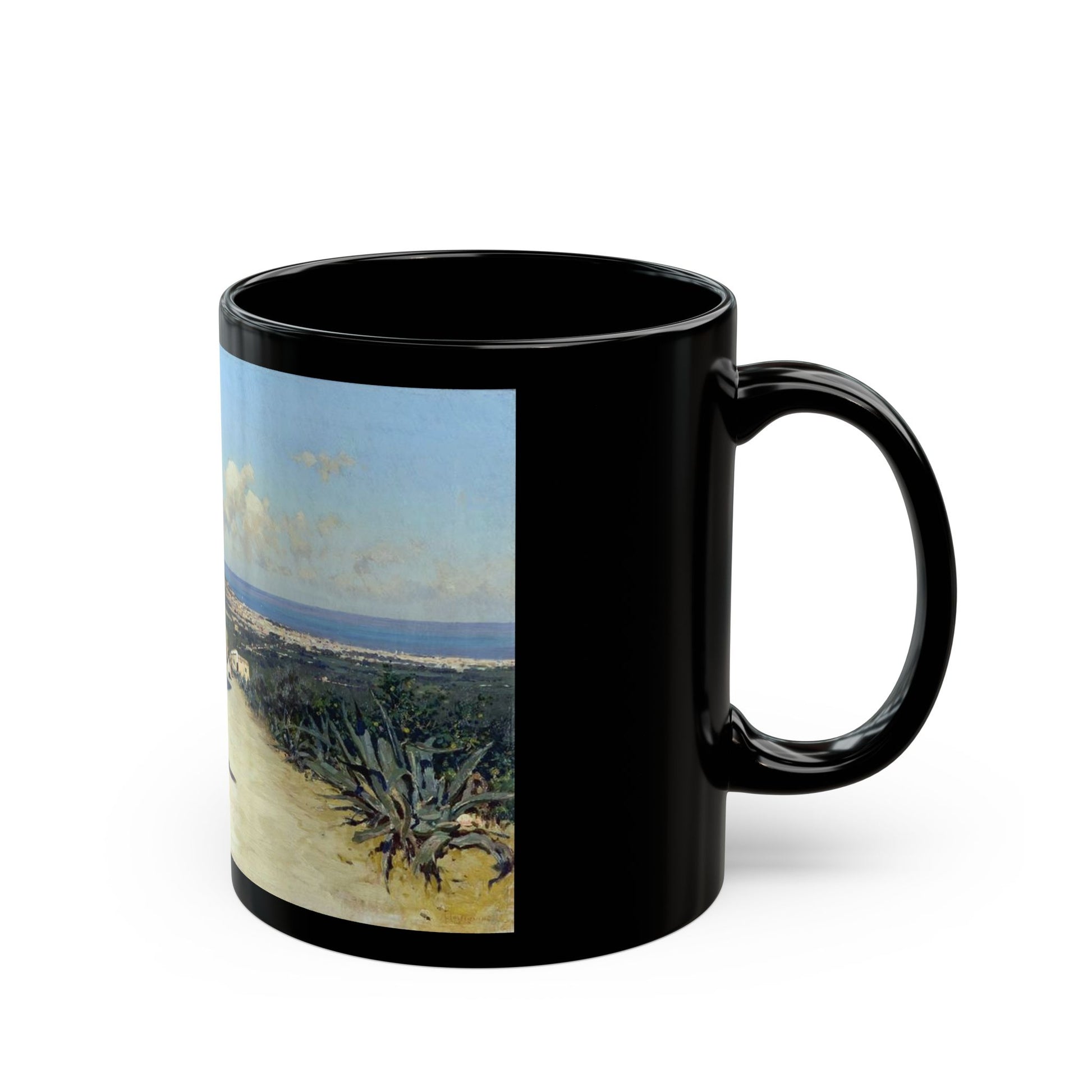 Michele Cortegiani (1857-1928) Veduta di Palermo - Black Coffee Mug-Go Mug Yourself