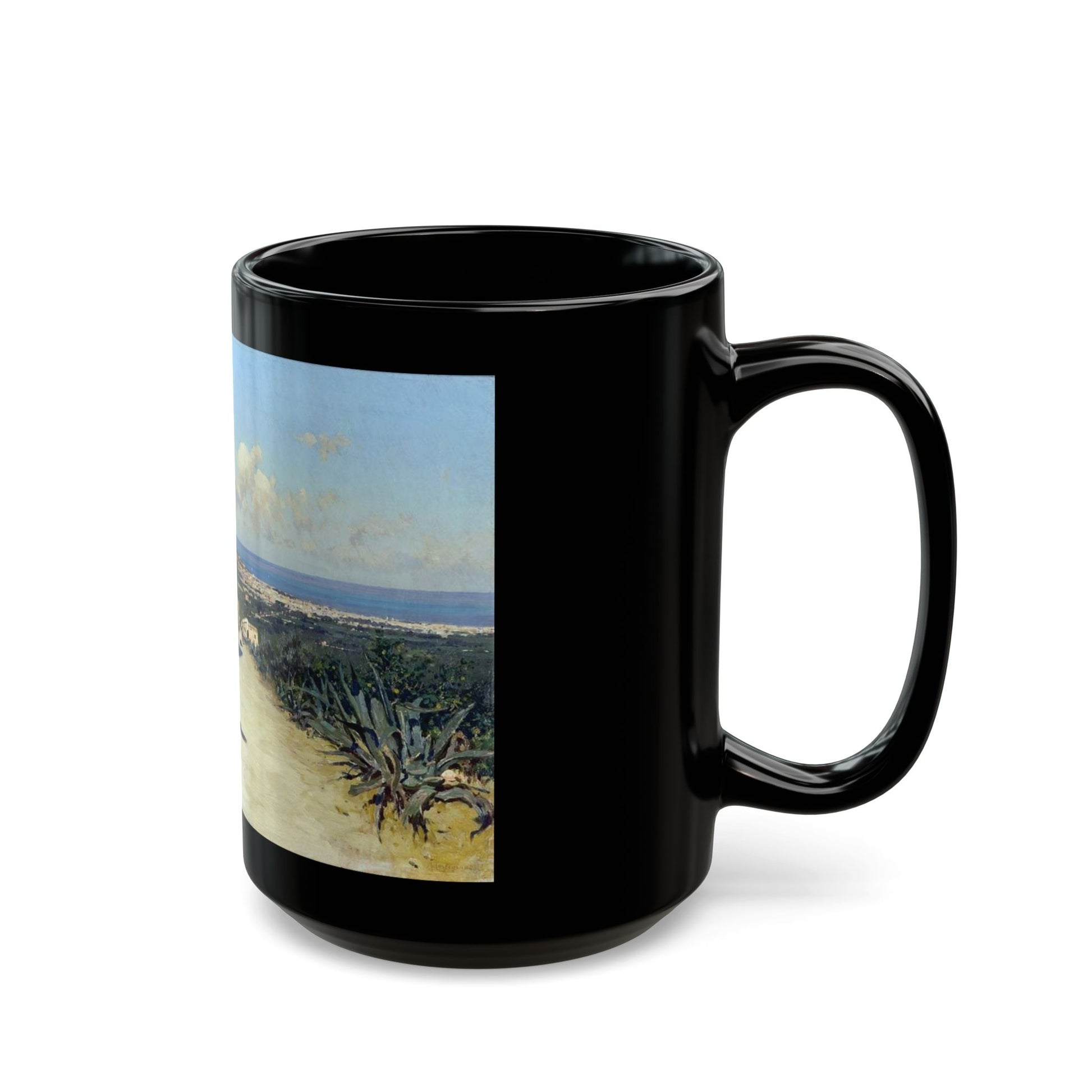 Michele Cortegiani (1857-1928) Veduta di Palermo - Black Coffee Mug-Go Mug Yourself