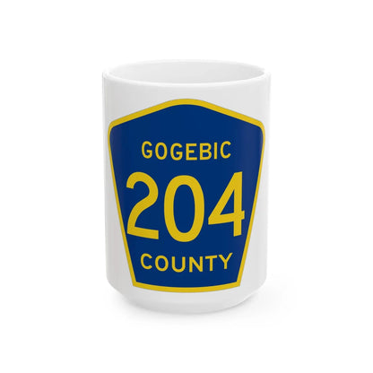 Michigan 204 Gogebic County (Michigan) (Road Sign) White Coffee Mug 15oz - Go Mug Yourself