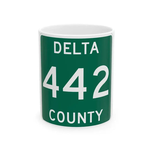 Michigan 442 Delta County (Michigan) (Road Sign) White Coffee Mug 11oz - Go Mug Yourself