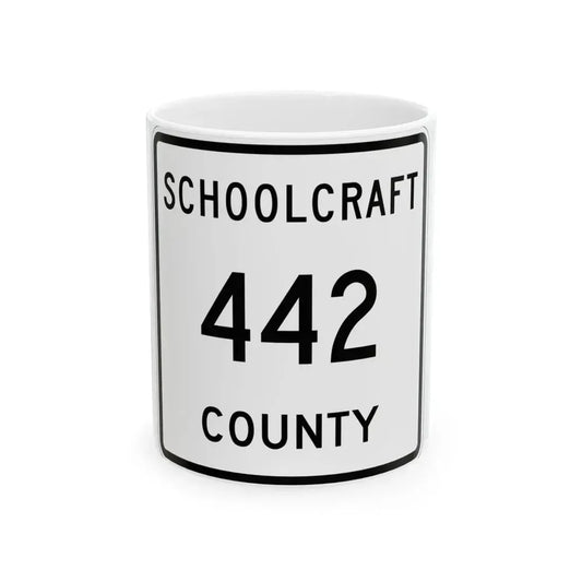 Michigan 442 Schoolcraft County (Michigan) (Road Sign) White Coffee Mug 11oz - Go Mug Yourself
