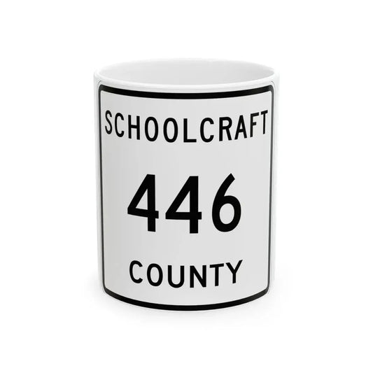 Michigan 446 Schoolcraft County (Michigan) (Road Sign) White Coffee Mug 11oz - Go Mug Yourself