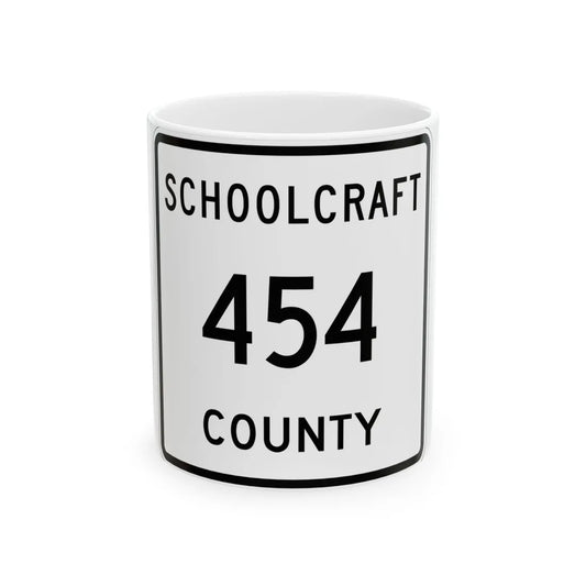 Michigan 454 Schoolcraft County (Michigan) (Road Sign) White Coffee Mug 11oz - Go Mug Yourself
