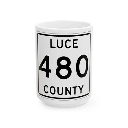 Michigan 480 Luce County (Michigan) (Road Sign) White Coffee Mug 15oz - Go Mug Yourself