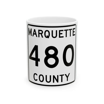 Michigan 480 Marquette County (Michigan) (Road Sign) White Coffee Mug 11oz - Go Mug Yourself