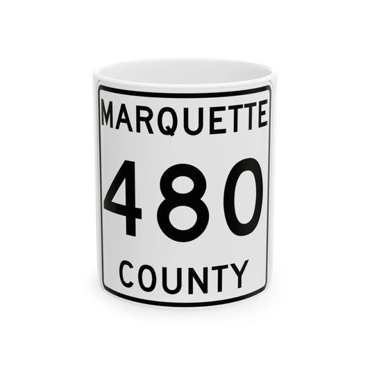 Michigan 480 Marquette County (Michigan) (Road Sign) White Coffee Mug 11oz - Go Mug Yourself