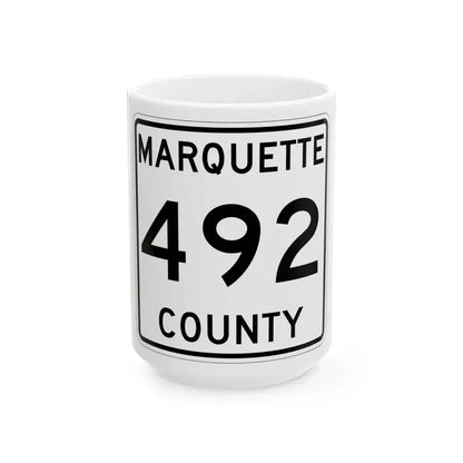 Michigan 492 Marquette County (Michigan) (Road Sign) White Coffee Mug 15oz - Go Mug Yourself