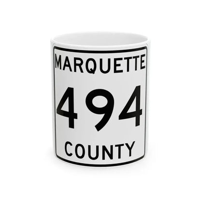 Michigan 494 Marquette County (Michigan) (Road Sign) White Coffee Mug 11oz - Go Mug Yourself