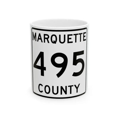 Michigan 495 Marquette County (Michigan) (Road Sign) White Coffee Mug 11oz - Go Mug Yourself