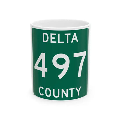 Michigan 497 Delta County (Michigan) (Road Sign) White Coffee Mug 11oz - Go Mug Yourself