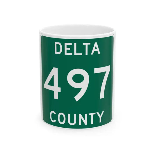 Michigan 497 Delta County (Michigan) (Road Sign) White Coffee Mug 11oz - Go Mug Yourself