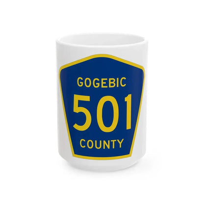 Michigan 501 Gogebic County (Michigan) (Road Sign) White Coffee Mug 15oz - Go Mug Yourself