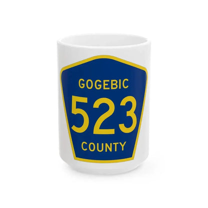 Michigan 523 Gogebic County (Michigan) (Road Sign) White Coffee Mug 15oz - Go Mug Yourself