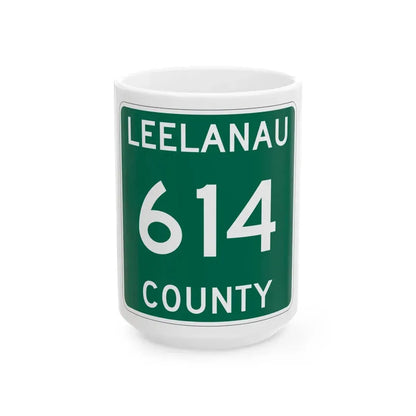 Michigan 614 Leelanau County (Michigan) (Road Sign) White Coffee Mug 15oz - Go Mug Yourself