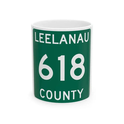 Michigan 618 Leelanau County (Michigan) (Road Sign) White Coffee Mug 11oz - Go Mug Yourself