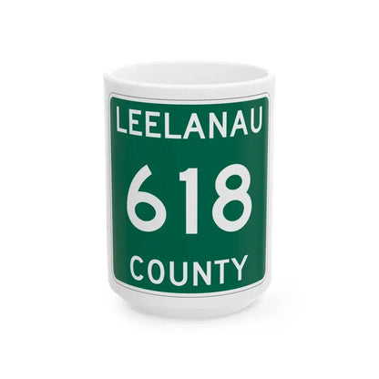 Michigan 618 Leelanau County (Michigan) (Road Sign) White Coffee Mug 15oz - Go Mug Yourself