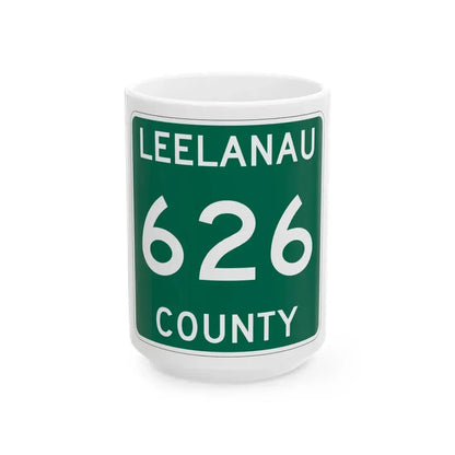 Michigan 626 Leelanau County (Michigan) (Road Sign) White Coffee Mug 15oz - Go Mug Yourself