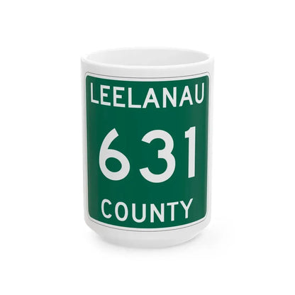 Michigan 631 Leelanau County (Michigan) (Road Sign) White Coffee Mug 15oz - Go Mug Yourself