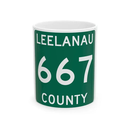 Michigan 667 Leelanau County (Michigan) (Road Sign) White Coffee Mug 11oz - Go Mug Yourself
