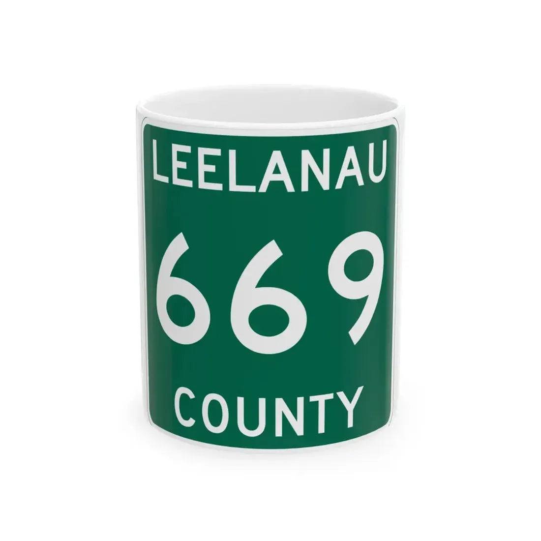 Michigan 669 Leelanau County (Michigan) (Road Sign) White Coffee Mug 11oz - Go Mug Yourself