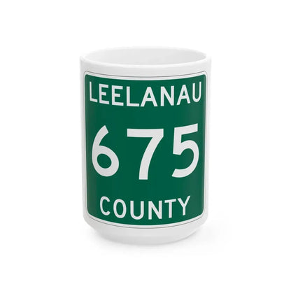 Michigan 675 Leelanau County (Michigan) (Road Sign) White Coffee Mug 15oz - Go Mug Yourself