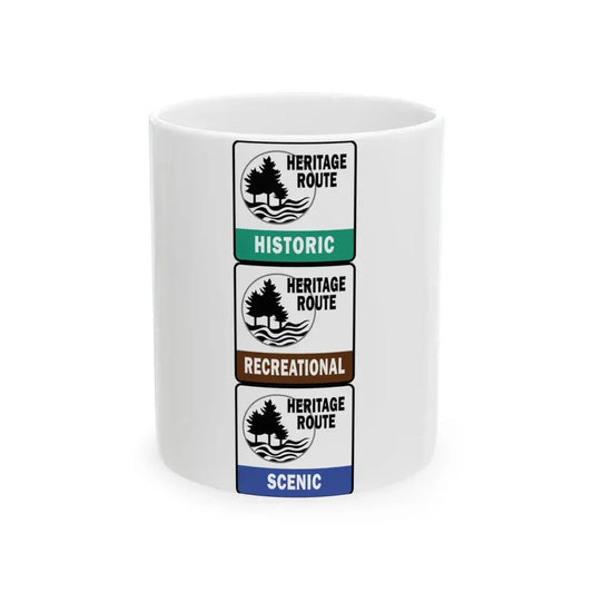 Michigan Heritage Routes stacked (Michigan) (Road Sign) White Coffee Mug 11oz - Go Mug Yourself