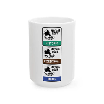 Michigan Heritage Routes stacked (Michigan) (Road Sign) White Coffee Mug 15oz - Go Mug Yourself