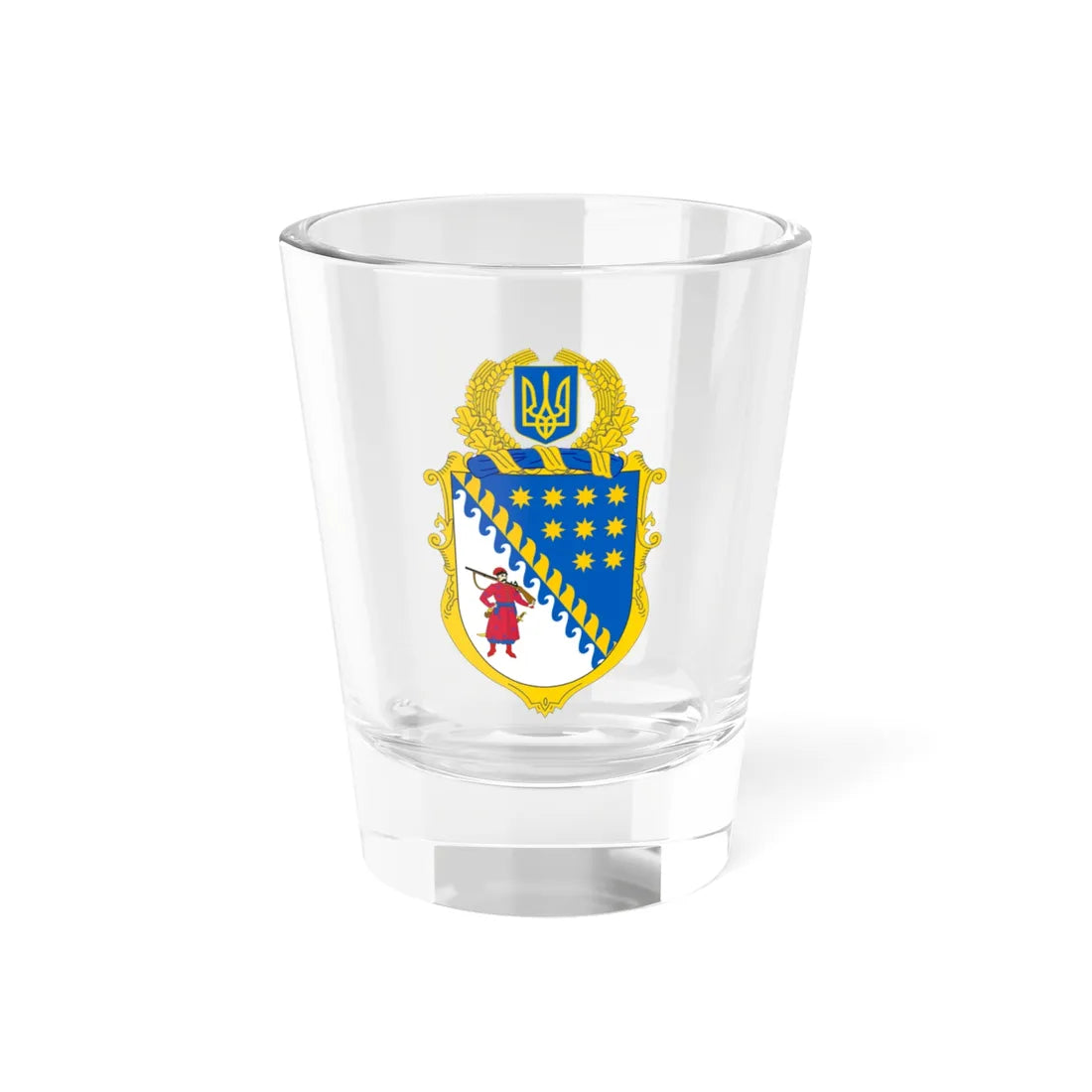 Middle Coat of Arms of Dnipropetrovsk Oblast (Ukraine) (Coat of Arms) Shot Glass 1.5oz 1.5oz - Go Mug Yourself