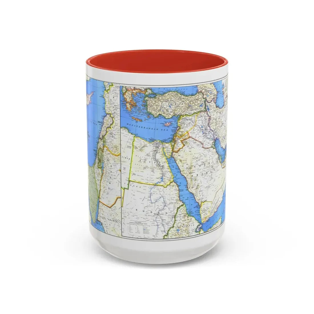 Middle East (1978) (Map) Accent Coffee Mug 15oz Red - Go Mug Yourself