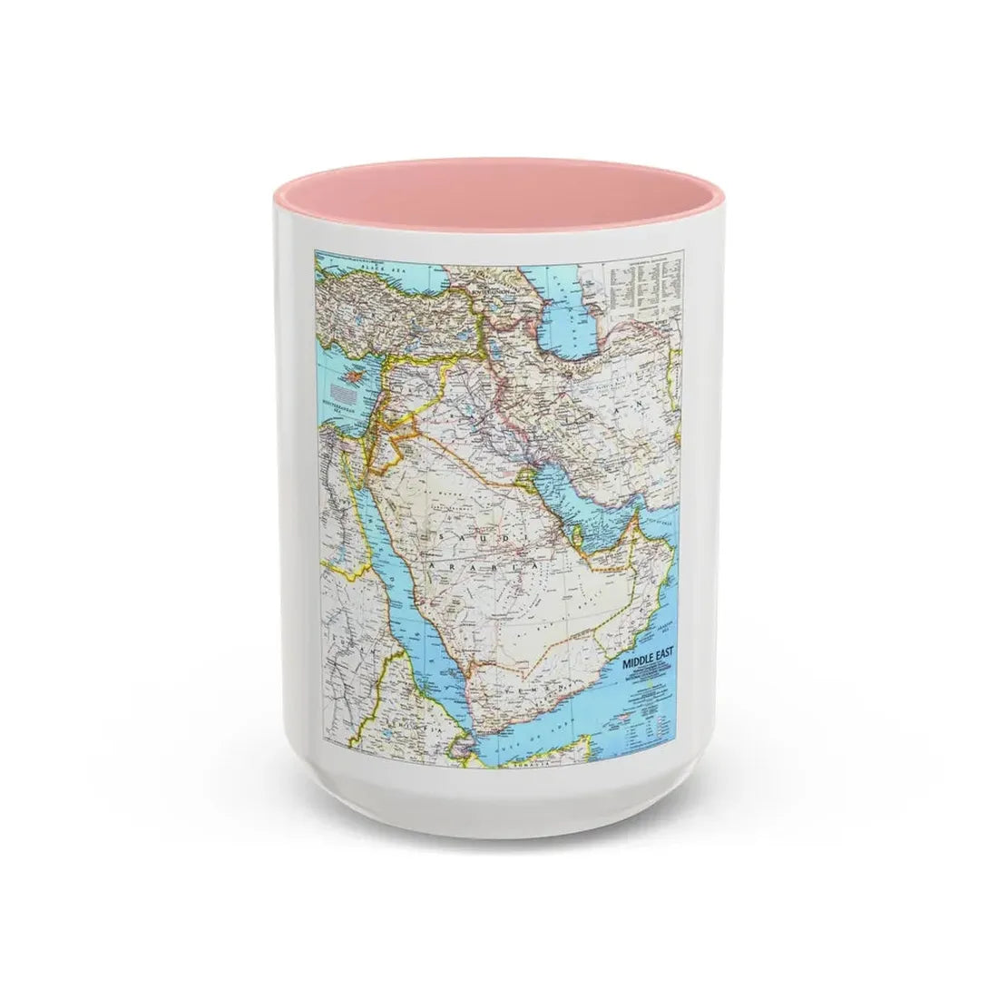 Middle East (1991) (Map) Accent Coffee Mug 15oz Pink - Go Mug Yourself