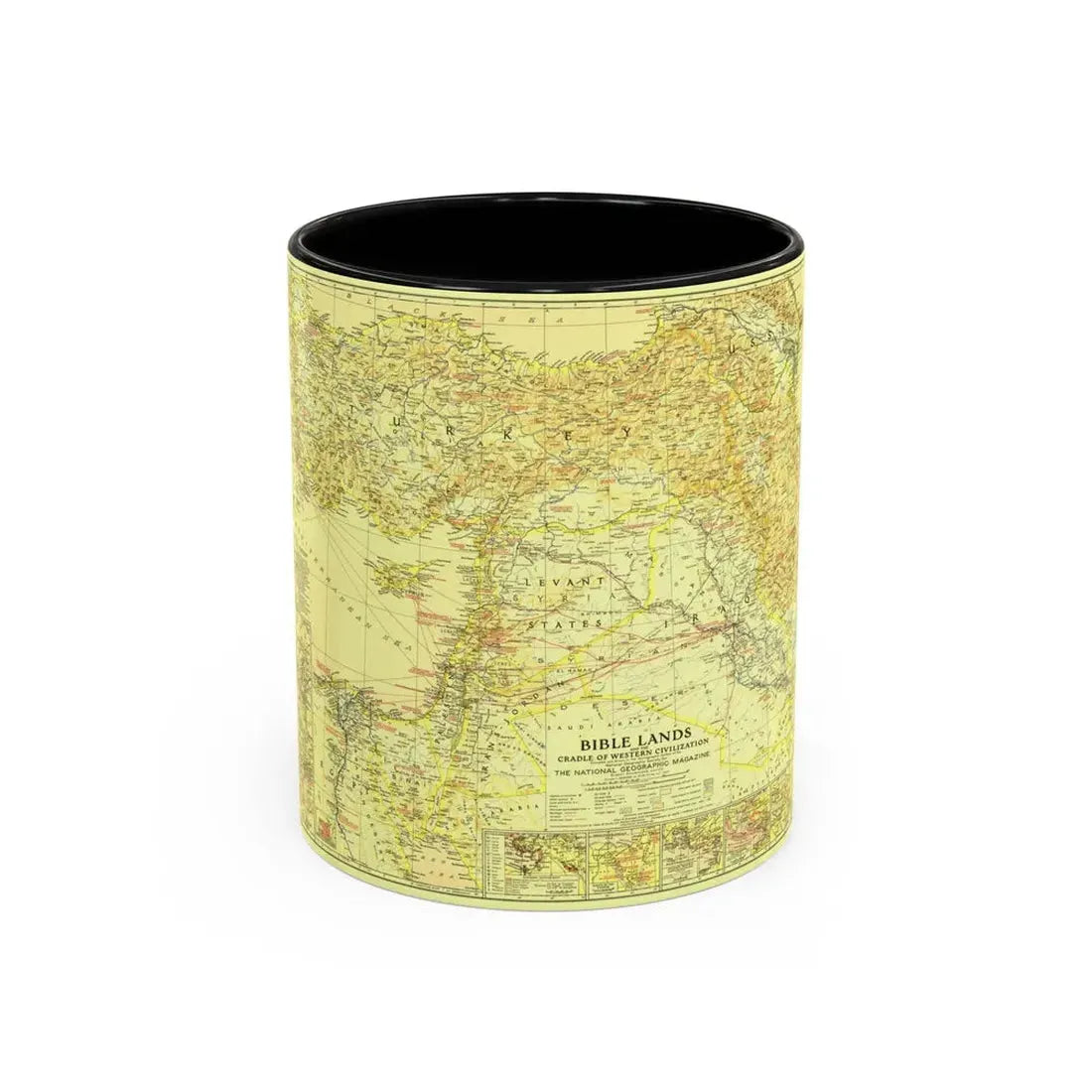 Middle East - Bible Lands and the Cradle of Western Civilization (1938) (Map) Accent Coffee Mug 11oz Black - Go Mug Yourself