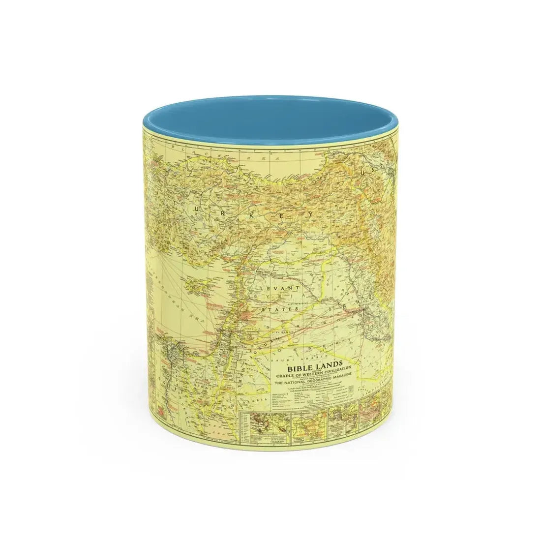 Middle East - Bible Lands and the Cradle of Western Civilization (1938) (Map) Accent Coffee Mug 11oz Light Blue - Go Mug Yourself