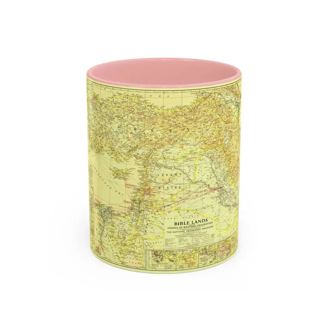 Middle East - Bible Lands and the Cradle of Western Civilization (1938) (Map) Accent Coffee Mug 11oz Pink - Go Mug Yourself
